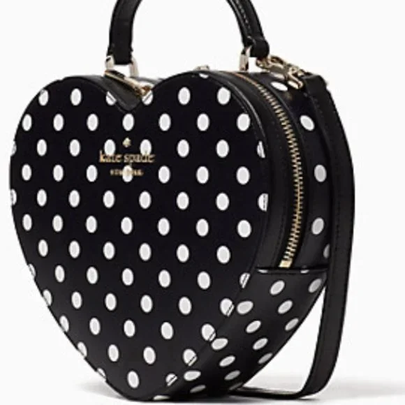 NWT Kate Spade New York Love Shack Heart Crossbody in Polka Dot Black & White